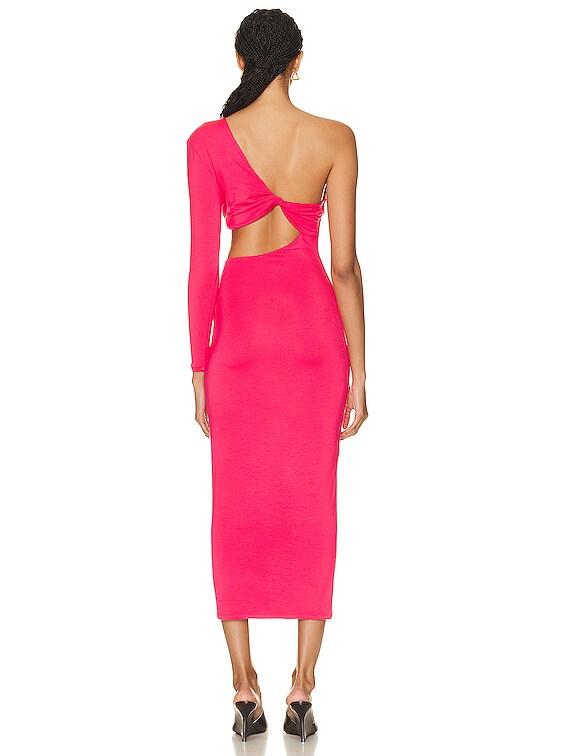 SEROYA Ivana One Sleeve Midi Dress in Coral | FWRD