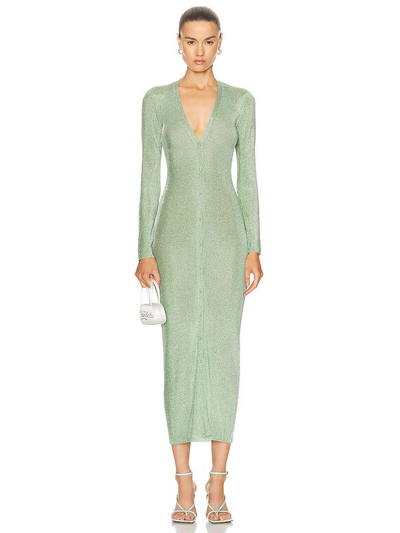 knee length dresses for ladies Metallic Kelly Green Maxi Dress Cardigan Ensemble main image 1