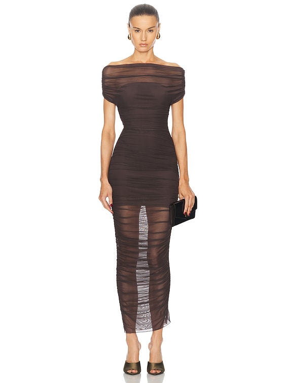 brown off shoulder midi dress Eliya Off Shoulder Midi Dress main image 1