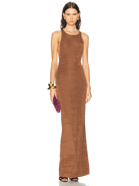 cocoa brown dress Rylina Mocha Coco Maxi Ready to Ship and a silhouette that speaks for itself BECCA DRESS - COCOA DAISY