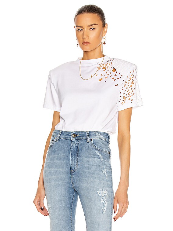 SEROYA Caroline T-Shirt in White Distressed | FWRD