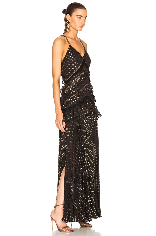 self portrait metallic polka dot maxi dress