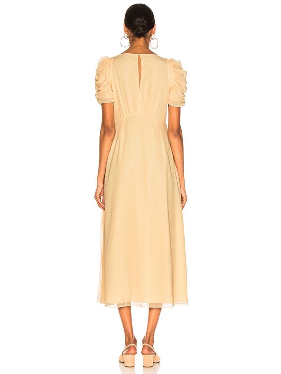 white christmas dresses Mac Duggal Pleated Chiffon V-Neck Ruffle Midi Dress main image 0