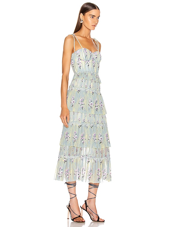 self portrait tiered floral lace printed dress