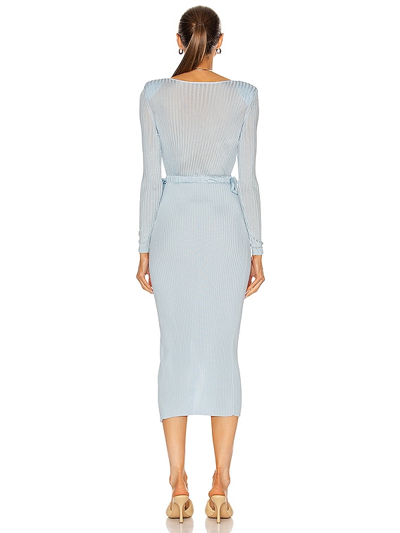 self-portrait Viscose Rib Knit Midi Dress in Blue | FWRD