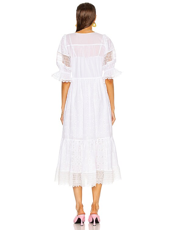 green emerald velvet dress White And Blue Embroidered Midi Dress  self-portrait-US