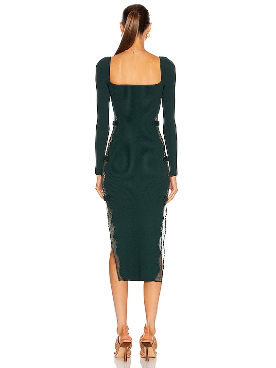self-portrait Lace Knit Midi Dress in Deep Green | FWRD