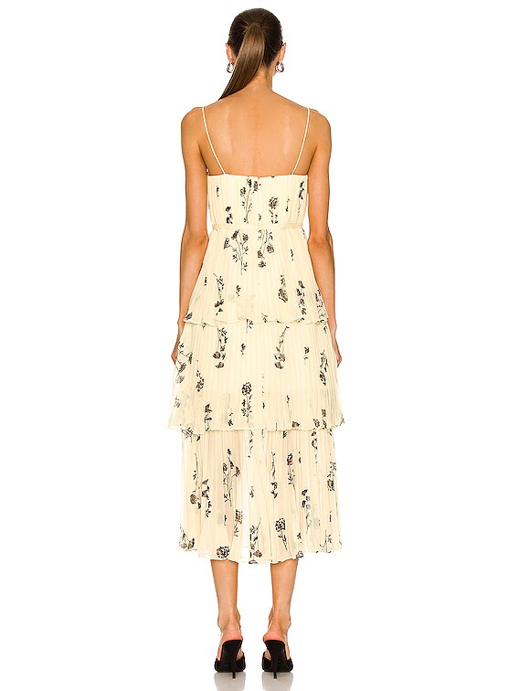 knee length dresses for ladies Self-Portrait Metallic Jacquard Tiered Midi Dress in Yellow