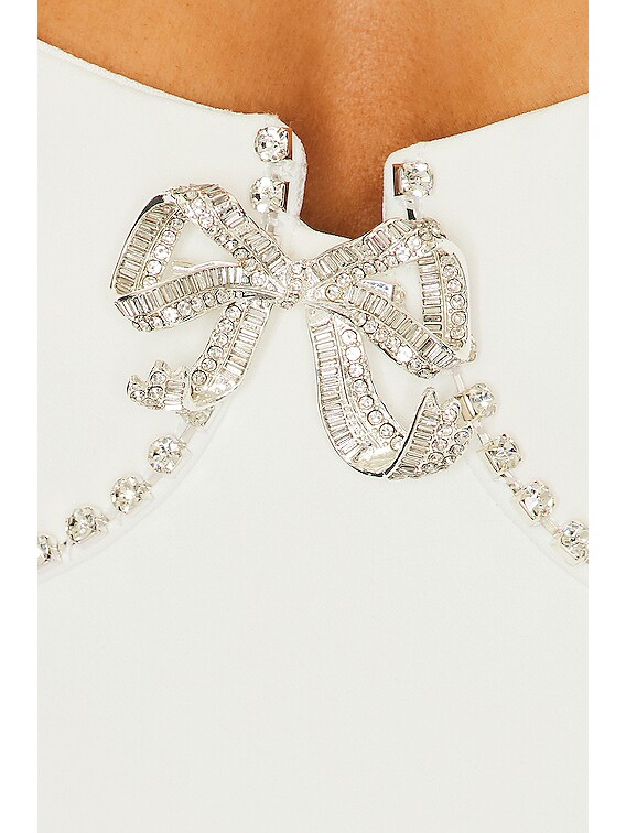 self-portrait White Crepe Bow Mini Dress in White | FWRD