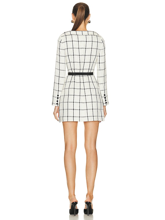 self-portrait Check Tailored Mini Dress in Cream | FWRD