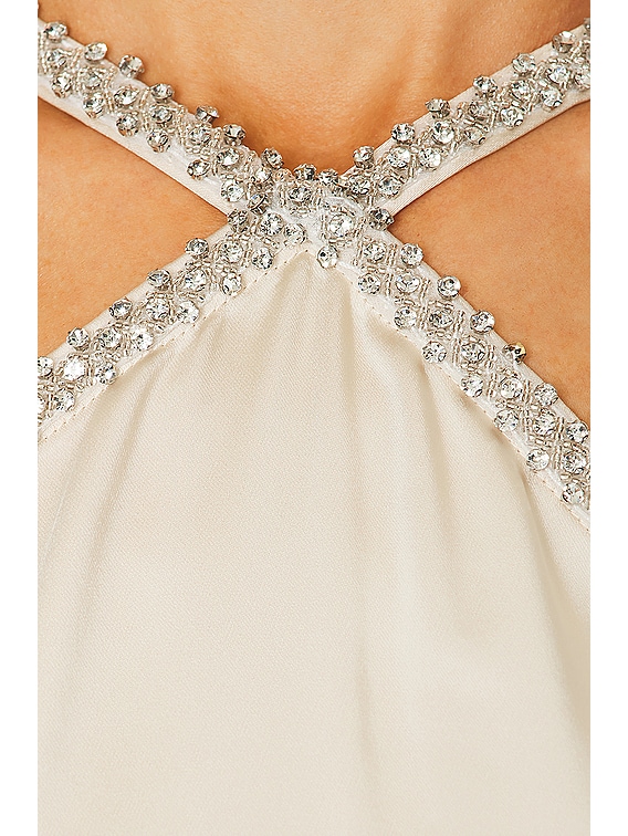 self-portrait Satin Diamante Maxi Dress in Champagne
