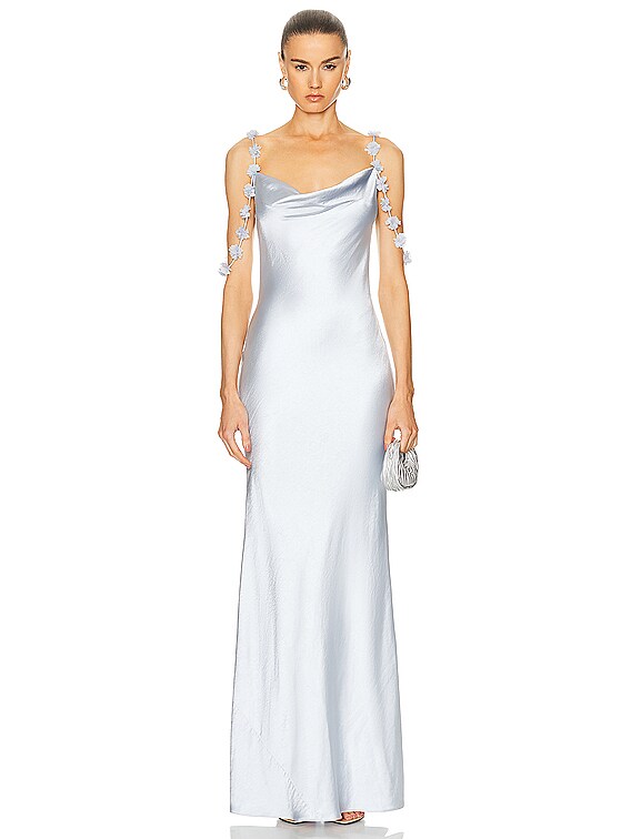 self-portrait Satin Flower Maxi Dress in Pale Blue | FWRD