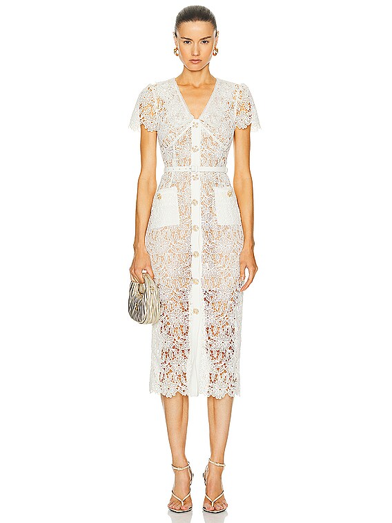 self-portrait Lace Midi Dress in Cream | FWRD