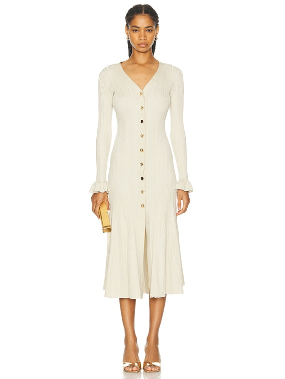 open lace back dress Beige Ribbed Short Sleeve Midi Dress main image 0