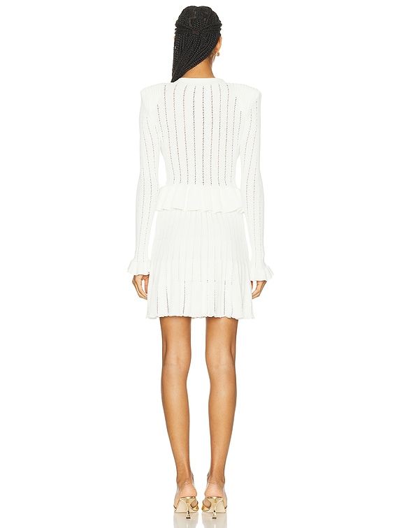 self-portrait Knit Peplum Mini Dress in White | FWRD