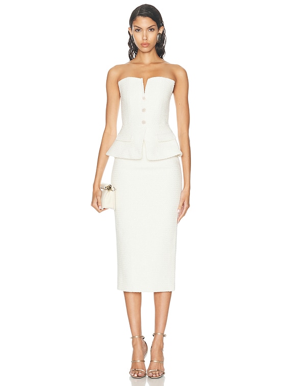 self-portrait Tinsel Boucle Bandeau Midi Dress in Cream | FWRD