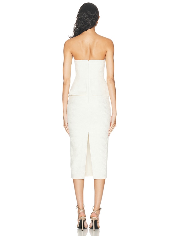 self-portrait Tinsel Boucle Bandeau Midi Dress in Cream | FWRD