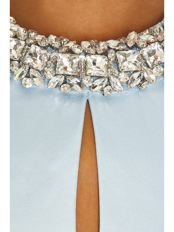 self-portrait Satin Embellished Mini Dress in Blue | FWRD self-portrait Satin Embellished Mini Dress in Blue | FWRD