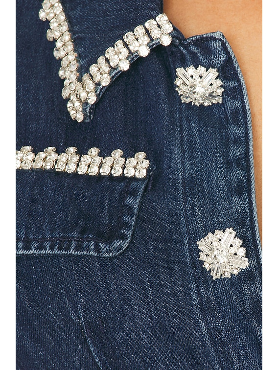 self portrait denim collared mini dress self-portrait in Blue four front flap pockets formal blue velvet dress Color:French Vanilla TaxHoliday Embellished denim