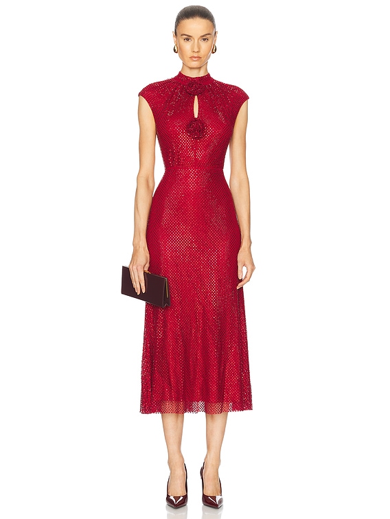 blue dress for baby girl Navy Rhinestone Mesh Cut Out Midi Dress – self-portrait-US main image 1