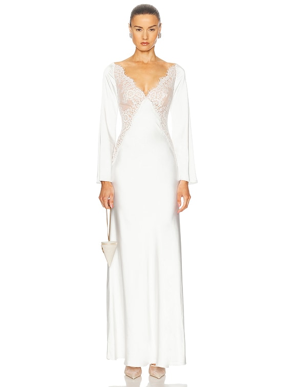 x Christopher Kane Lace Satin Long Sleeve Maxi Dress