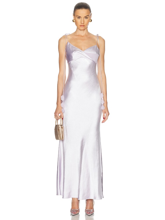 self-portrait Satin Flower Maxi Dress in Lilac | FWRD self-portrait Satin Flower Maxi Dress in Lilac | FWRD