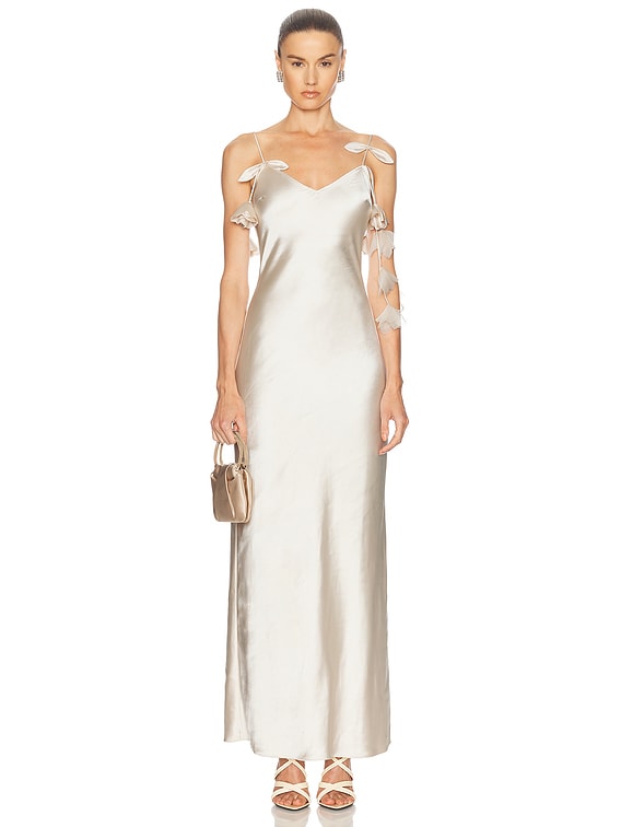 self-portrait Satin Flower Maxi Dress in Champagne | FWRD