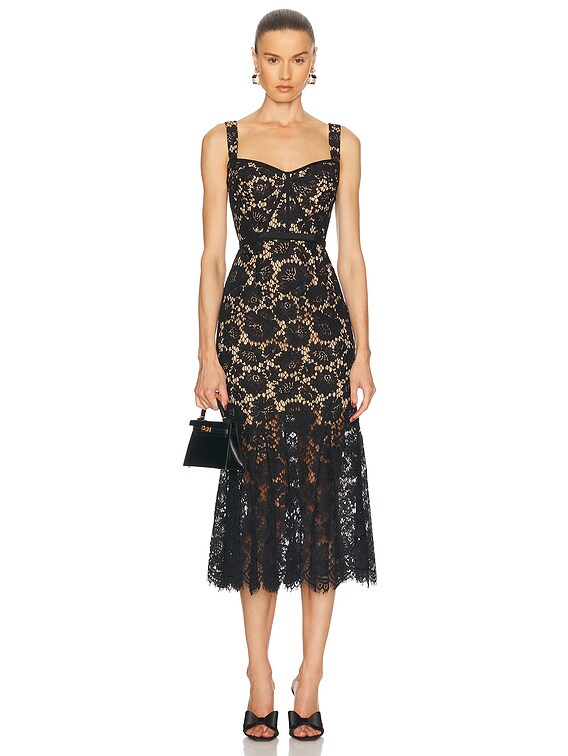 self-portrait Fine Lace Midi Dress in Black | FWRD