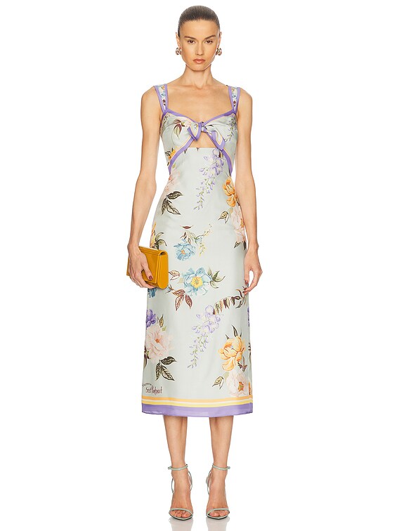 knee length dresses for ladies Floral Pure Silk Midi Dress Guest Party Silk Wrap Dresses Apricot / Xs main image 0
