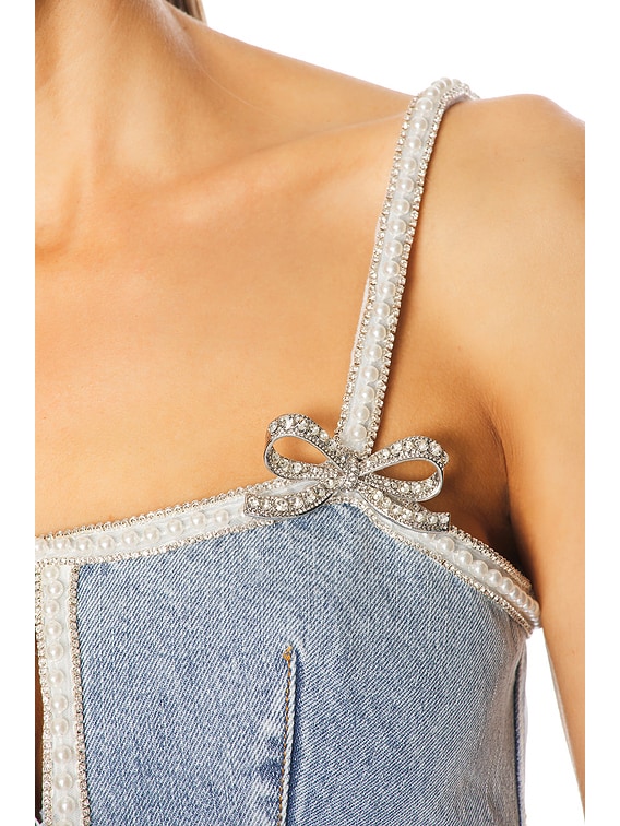 【送料&関税込】self-portrait Light Blue Denim Pearl Mini Dr Self Portrait Light Blue Denim Pearl Mini Dress Dress