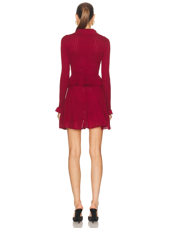 self-portrait Pointelle Knit Mini Dress in Burgundy | FWRD