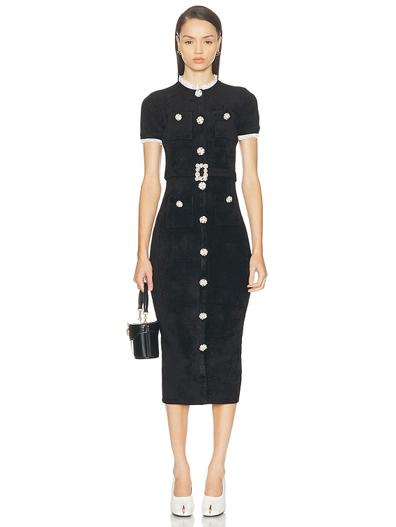 black chenille knit midi dress Self Portrait Black Chenille Knit Midi Dress