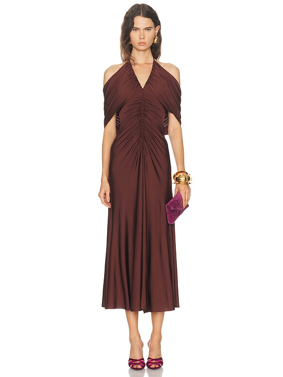 burnt orange bridesmaid dress Burnt Orange Bridesmaids Dresses A-Line V-Neck Spaghetti Straps Ruched Chiffon Bridesmaid Dresses With Slit