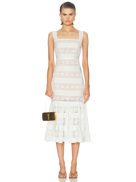 self-portrait Cotton Embroidered Midi Dress in White | FWRD