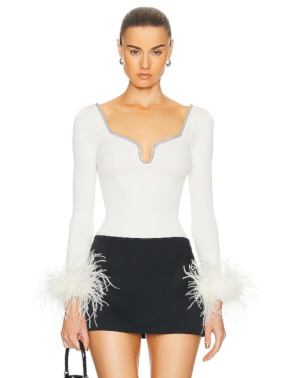 self-portrait Ribbed Knit Top in White | FWRD