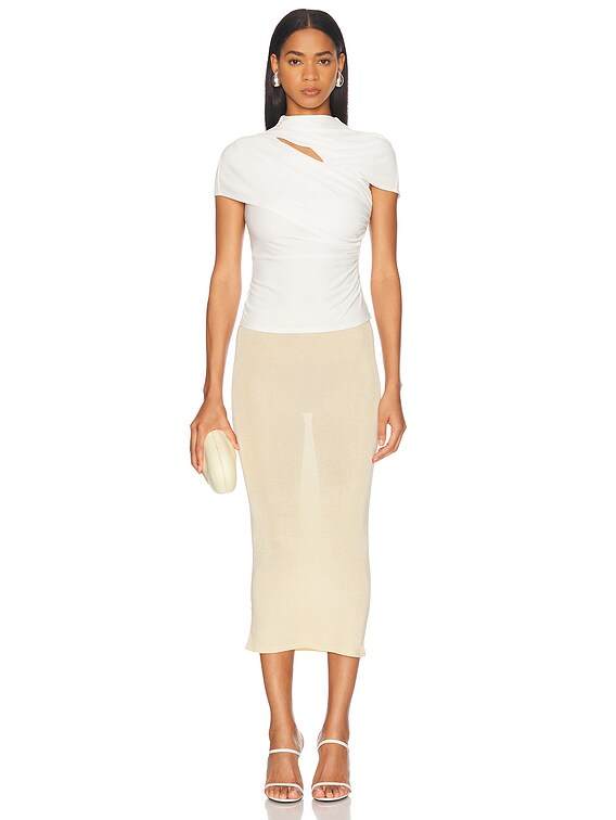 self-portrait Jersey Gathered Top in Cream | FWRD