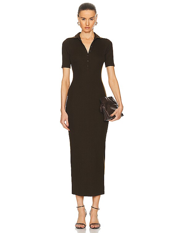 SPRWMN Rib Polo Maxi Dress in Americano | FWRD SPRWMN Rib Polo Maxi Dress in Americano | FWRD