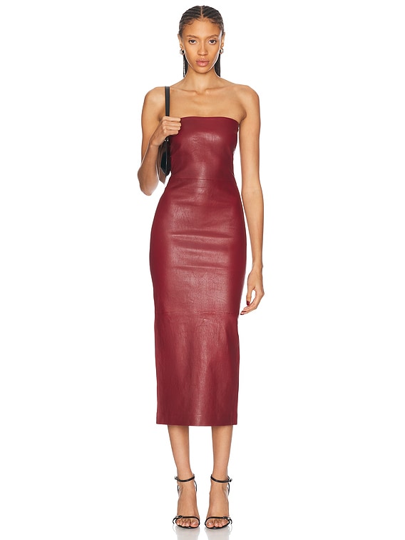 fitted lace wedding dress Cutout Faux Leather Tube Maxi Dress Brown / Large main image 0
