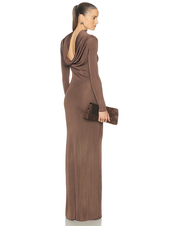 SRG Sylveeah Draped Cowl Gown in Dark Mushroom | FWRD