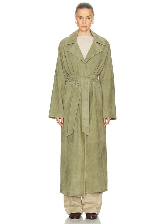 SRG Louise Suede Coat in Dark Sage Green | FWRD