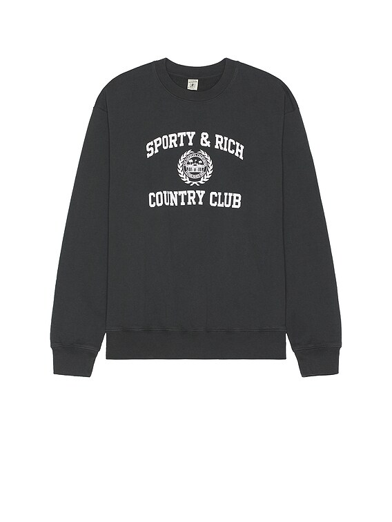 Sporty & Rich Varsity Crest Crewneck in Faded Black | FWRD