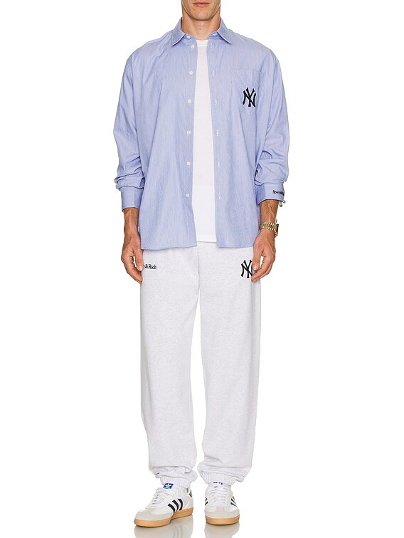 Sporty & Rich Yankees Serif Oversized Shirt in White & Light Sporty & Rich Yankees Serif Oversized Shirt in White & Light