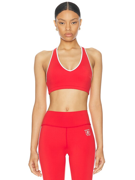 Sporty & Rich Runner Box V-Neck Sports Bra in Sports Red | FWRD