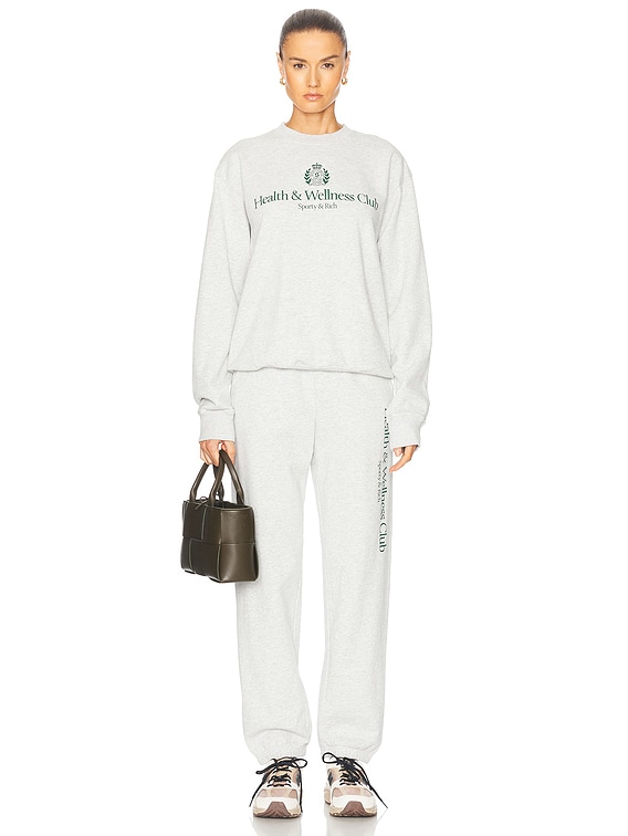 Sporty&Rich| (H&W Crest Crewneck - Heather Gray/Alpin ( Sporty & Rich H&W Crest Crewneck Sweater in Heather Gray | FWRD