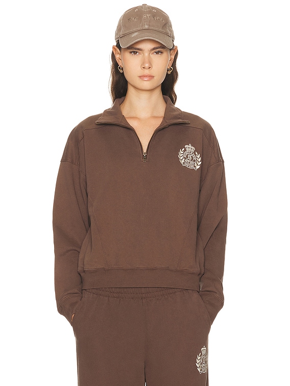 Sporty & Rich NY Crest Embroidered Quarter Zip Sweatshirt in