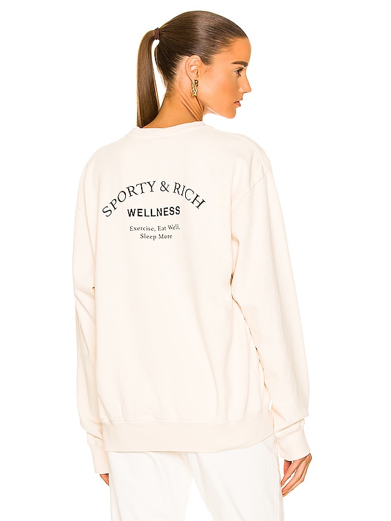 Sporty & Rich Wellness Studio Crewneck Sweatshirt in Cream & Black