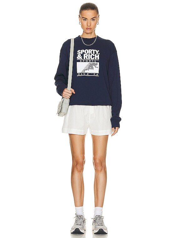 ★Sporty & Rich★ Motion Club Crew Neck Sweatshirt Navy Whit Sporty & Rich Motion Club Crewneck Sweatshirt in Navy