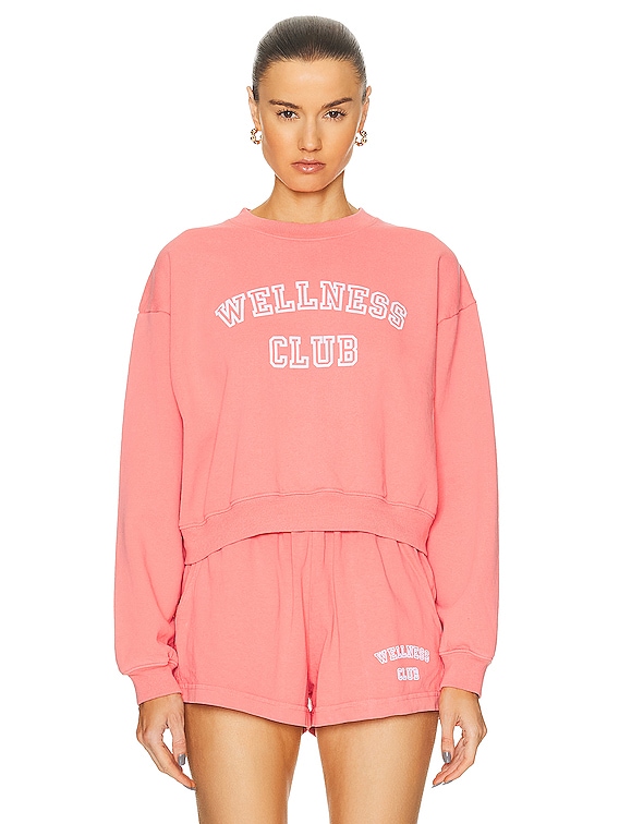Sporty & Rich Wellness Club Flocked Cropped Crewneck Sweater in