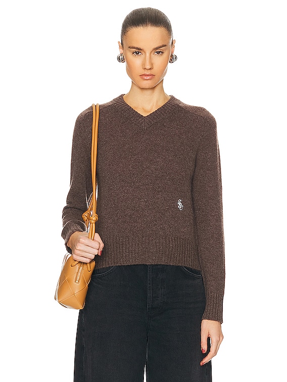 Sporty & Rich V Neck Cashmere Sweater in Brown | FWRD
