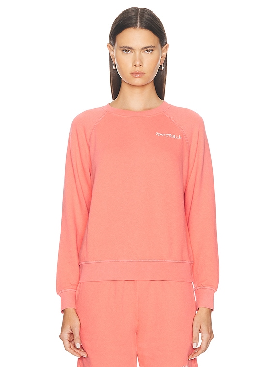 Sporty Rich Serif Logo Soft Crewneck Sweatshirt in Cotton Candy